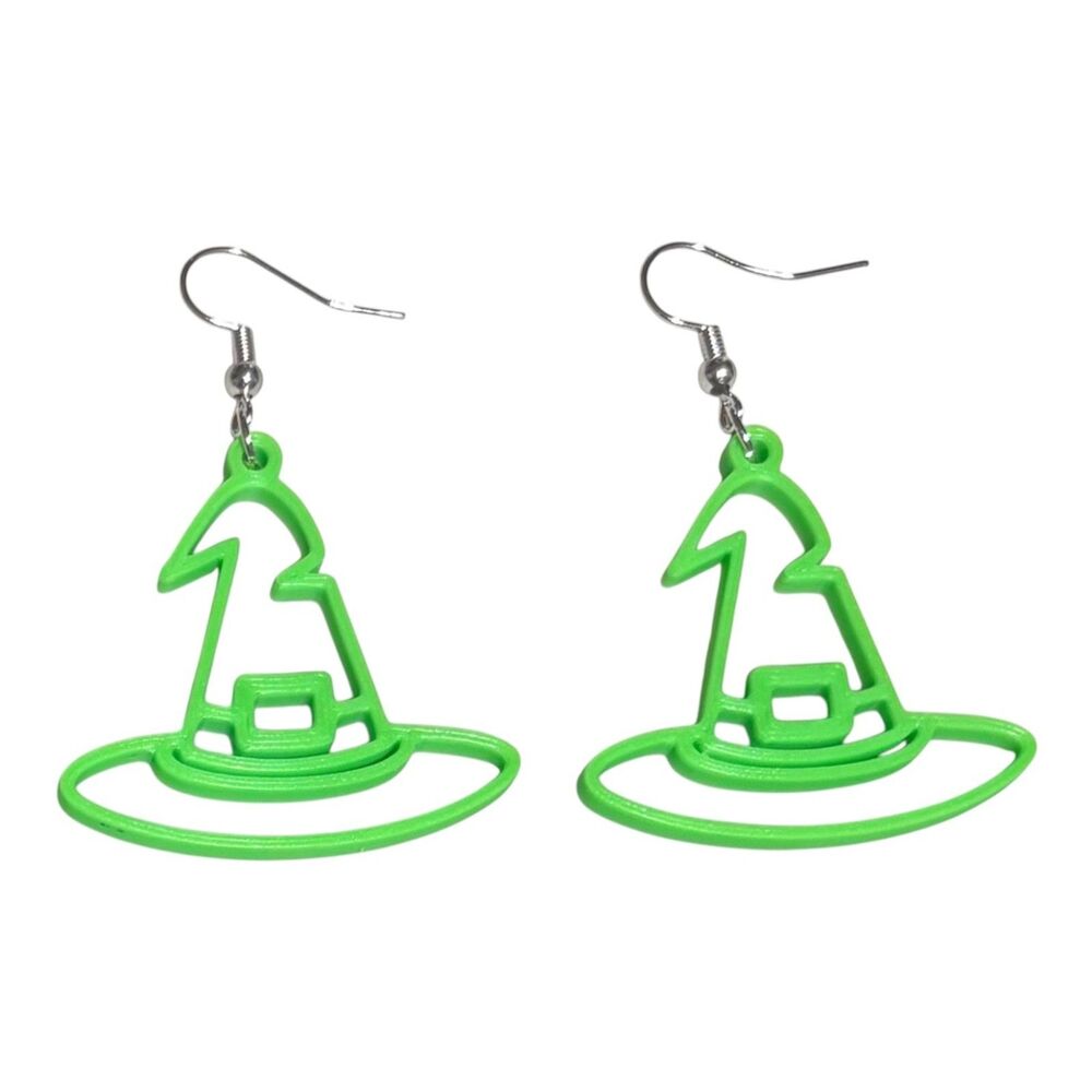 3D Printed Earrings - 2.25" x 1.5" Wizard Hat - LIME - X010-60
